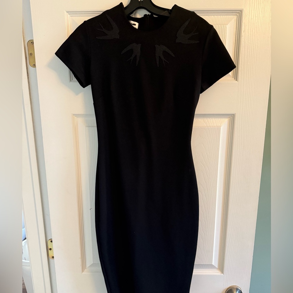 Alexander McQueen McQ black dress with beaded birds size Small